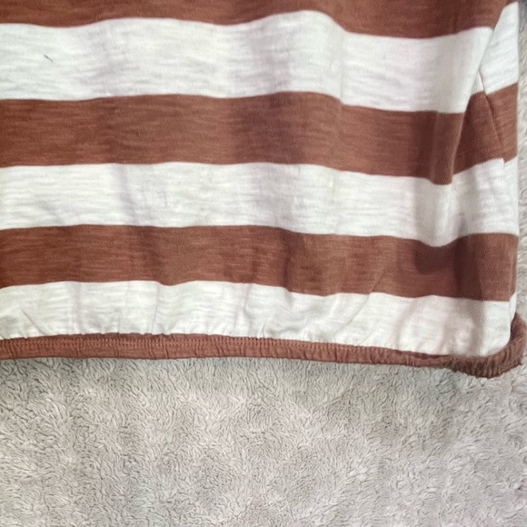 Pact Organic Cotton Striped Brown Ivory Top Sz M Short Sleeve Ecofriendly - Picture 6 of 13
